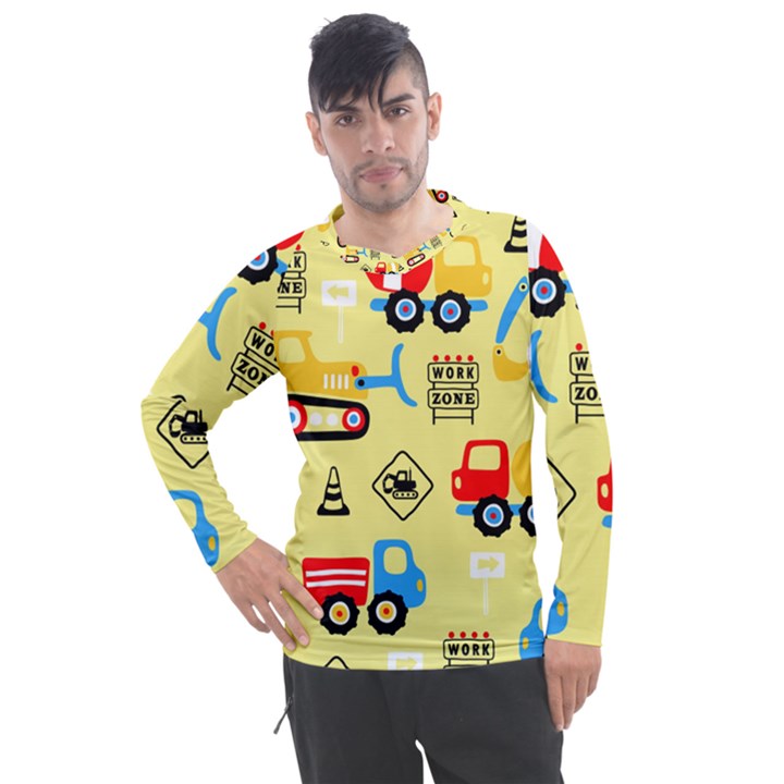 Seamless pattern vector industrial vehicle cartoon Men s Pique Long Sleeve Tee