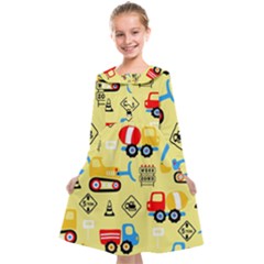 Seamless Pattern Vector Industrial Vehicle Cartoon Kids  Midi Sailor Dress