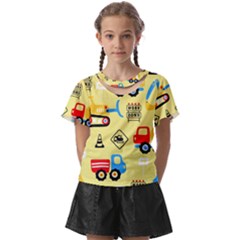 Seamless Pattern Vector Industrial Vehicle Cartoon Kids  Front Cut Tee by Jancukart