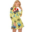 Seamless pattern vector industrial vehicle cartoon Long Sleeve Velour Longline Dress View3