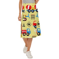 Seamless Pattern Vector Industrial Vehicle Cartoon Midi Panel Skirt by Jancukart