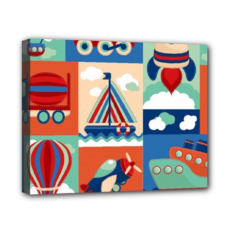 Toy Transport Cartoon Seamless-pattern-with-airplane-aerostat-sail Yacht Vector Illustration Canvas 10  X 8  (stretched) by Jancukart