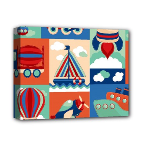 Toy Transport Cartoon Seamless-pattern-with-airplane-aerostat-sail Yacht Vector Illustration Deluxe Canvas 14  X 11  (stretched) by Jancukart