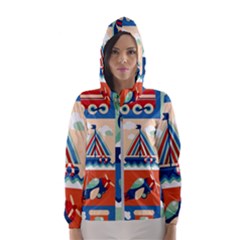 Toy Transport Cartoon Seamless-pattern-with-airplane-aerostat-sail Yacht Vector Illustration Women s Hooded Windbreaker