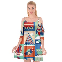 Toy Transport Cartoon Seamless-pattern-with-airplane-aerostat-sail Yacht Vector Illustration Cutout Spaghetti Strap Chiffon Dress