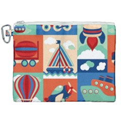 Toy Transport Cartoon Seamless-pattern-with-airplane-aerostat-sail Yacht Vector Illustration Canvas Cosmetic Bag (xxl) by Jancukart