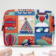 Toy Transport Cartoon Seamless-pattern-with-airplane-aerostat-sail Yacht Vector Illustration Make Up Pouch (medium) by Jancukart