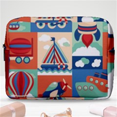 Toy Transport Cartoon Seamless-pattern-with-airplane-aerostat-sail Yacht Vector Illustration Make Up Pouch (large) by Jancukart