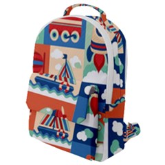 Toy Transport Cartoon Seamless-pattern-with-airplane-aerostat-sail Yacht Vector Illustration Flap Pocket Backpack (small)