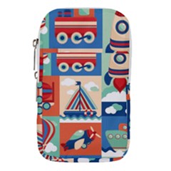 Toy Transport Cartoon Seamless-pattern-with-airplane-aerostat-sail Yacht Vector Illustration Waist Pouch (large)