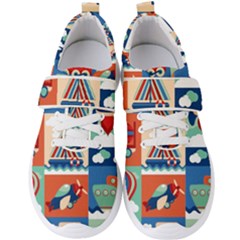 Toy Transport Cartoon Seamless-pattern-with-airplane-aerostat-sail Yacht Vector Illustration Men s Velcro Strap Shoes by Jancukart