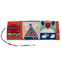 Toy Transport Cartoon Seamless-pattern-with-airplane-aerostat-sail Yacht Vector Illustration Roll Up Canvas Pencil Holder (s) by Jancukart