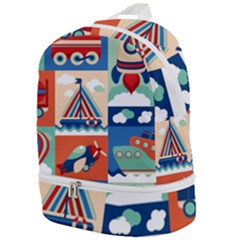 Toy Transport Cartoon Seamless-pattern-with-airplane-aerostat-sail Yacht Vector Illustration Zip Bottom Backpack