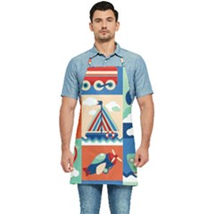 Toy Transport Cartoon Seamless-pattern-with-airplane-aerostat-sail Yacht Vector Illustration Kitchen Apron