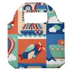 Toy Transport Cartoon Seamless-pattern-with-airplane-aerostat-sail Yacht Vector Illustration Premium Foldable Grocery Recycle Bag