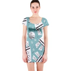 Cute Seamless Pattern With Rocket Planets-stars Short Sleeve Bodycon Dress by BangZart