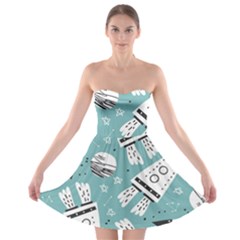 Cute Seamless Pattern With Rocket Planets-stars Strapless Bra Top Dress by BangZart