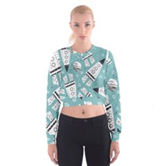 Cute Seamless Pattern With Rocket Planets-stars Cropped Sweatshirt