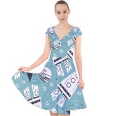 Cute Seamless Pattern With Rocket Planets-stars Cap Sleeve Front Wrap Midi Dress by BangZart