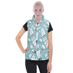 Cute Seamless Pattern With Rocket Planets-stars Women s Button Up Vest