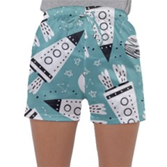 Cute Seamless Pattern With Rocket Planets-stars Sleepwear Shorts by BangZart