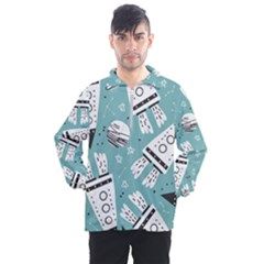 Cute Seamless Pattern With Rocket Planets-stars Men s Half Zip Pullover