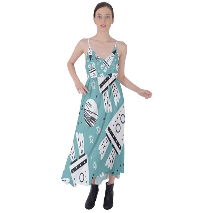 Cute seamless pattern with rocket planets-stars Tie Back Maxi Dress