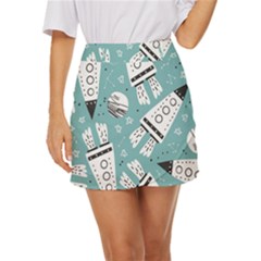 Cute Seamless Pattern With Rocket Planets-stars Mini Front Wrap Skirt by BangZart