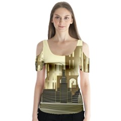 Architecture City House Butterfly Sleeve Cutout Tee 