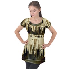 Architecture City House Puff Sleeve Tunic Top by Jancukart