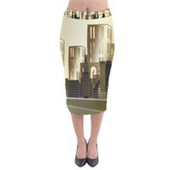 Architecture City House Velvet Midi Pencil Skirt by Jancukart