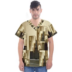 Architecture City House Men s V-neck Scrub Top