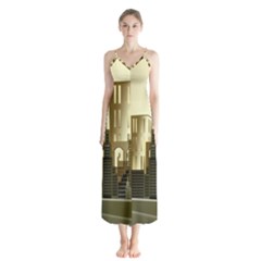 Architecture City House Button Up Chiffon Maxi Dress