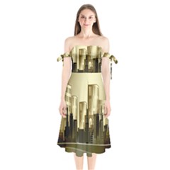 Architecture City House Shoulder Tie Bardot Midi Dress