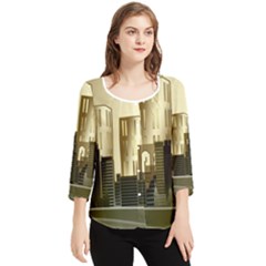 Architecture City House Chiffon Quarter Sleeve Blouse