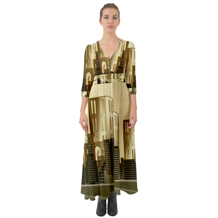 Architecture City House Button Up Boho Maxi Dress