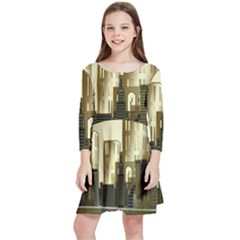 Architecture City House Kids  Quarter Sleeve Skater Dress