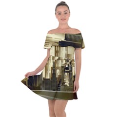 Architecture City House Off Shoulder Velour Dress by Jancukart