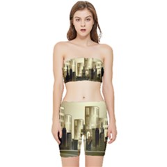 Architecture City House Stretch Shorts And Tube Top Set