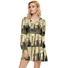 Architecture City House Tiered Long Sleeve Mini Dress