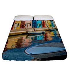 Boats In Venice - Colorful Italy Fitted Sheet (queen Size) by ConteMonfrey