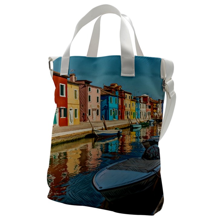 Boats In Venice - Colorful Italy Canvas Messenger Bag