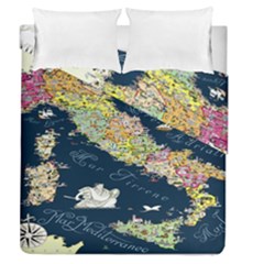 Map Italy Blue Duvet Cover Double Side (queen Size)