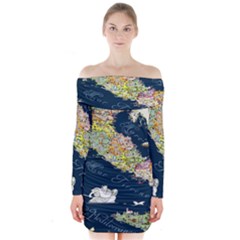 Map Italy Blue Long Sleeve Off Shoulder Dress by ConteMonfrey