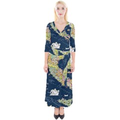 Map Italy Blue Quarter Sleeve Wrap Maxi Dress by ConteMonfrey