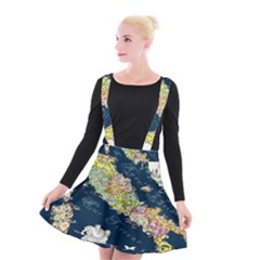 Map Italy Blue Suspender Skater Skirt by ConteMonfrey