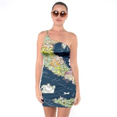 Map Italy Blue One Soulder Bodycon Dress by ConteMonfrey