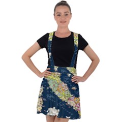 Map Italy Blue Velvet Suspender Skater Skirt by ConteMonfrey