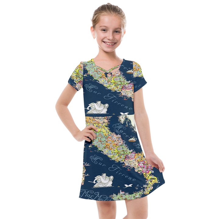 Map Italy Blue Kids  Cross Web Dress