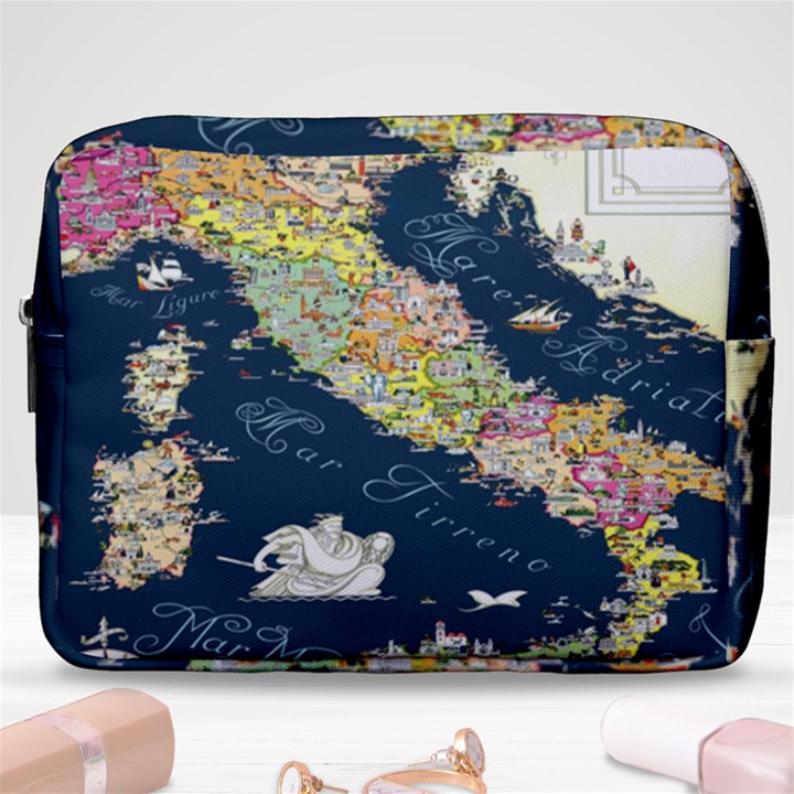 Map Italy Blue Make Up Pouch (Large)